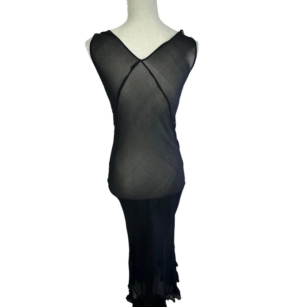 Vintage Black Sheer Mesh Long Slip Lace Insert Ruffle Trim Small - Picture 2 of 7